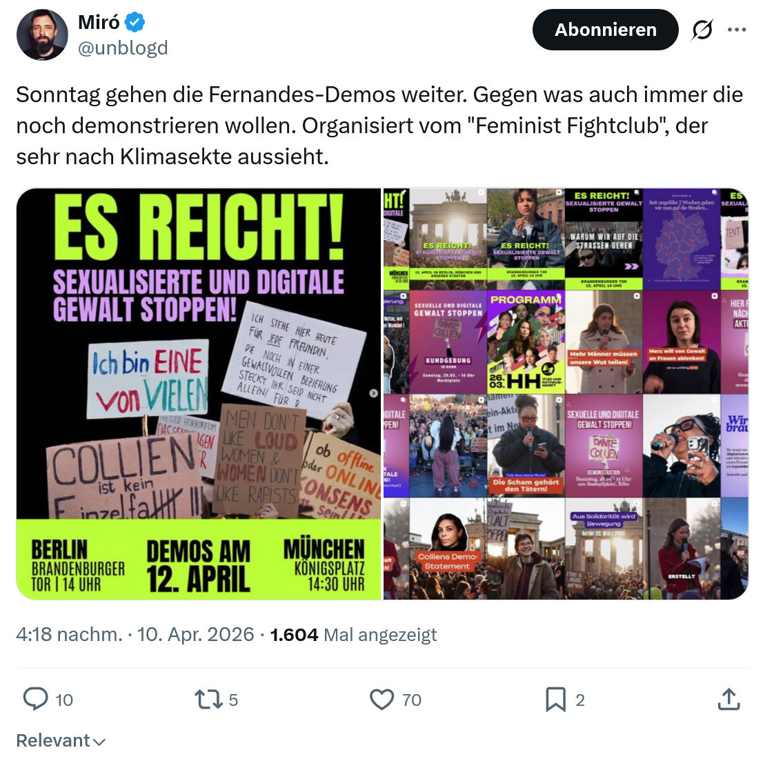 Miro Wolsfeld: Sonntag gehen die Fernandes-Demos weiter…