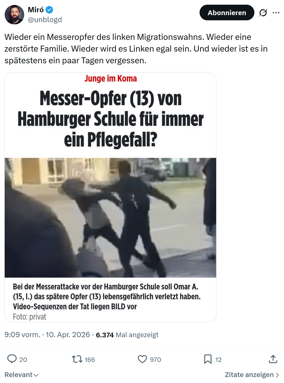 Miro Wolsfeld: Wieder ein Messeropfer des linken…