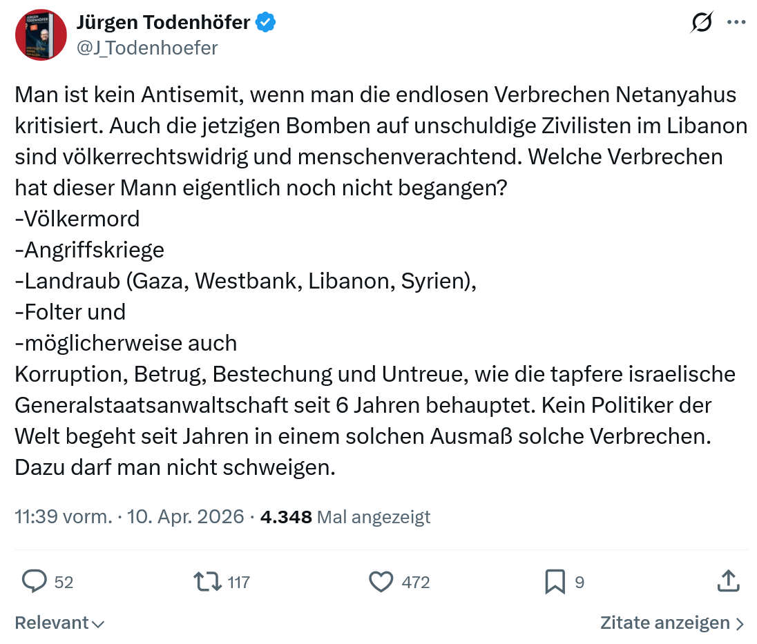Jürgen Todenhöfer: Man ist kein Antisemit…