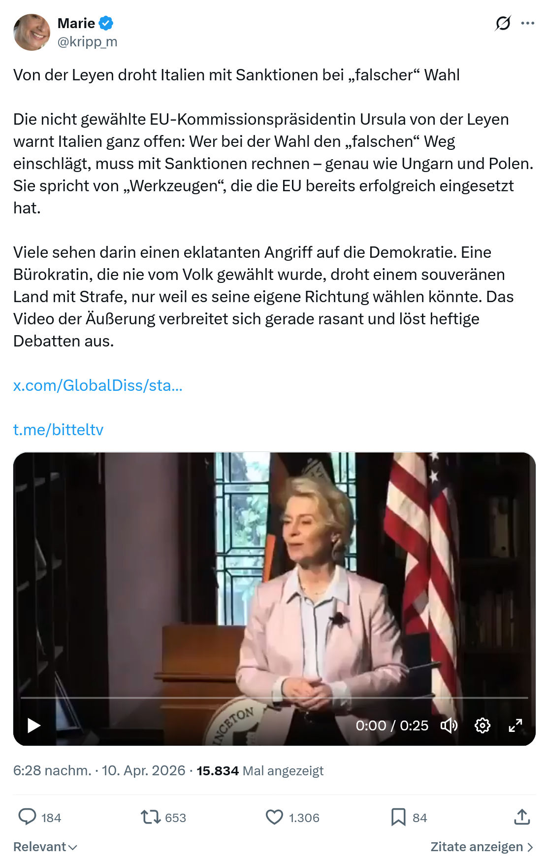 Marie kripp: Von der Leyen droht Italien mit Sanktionen…