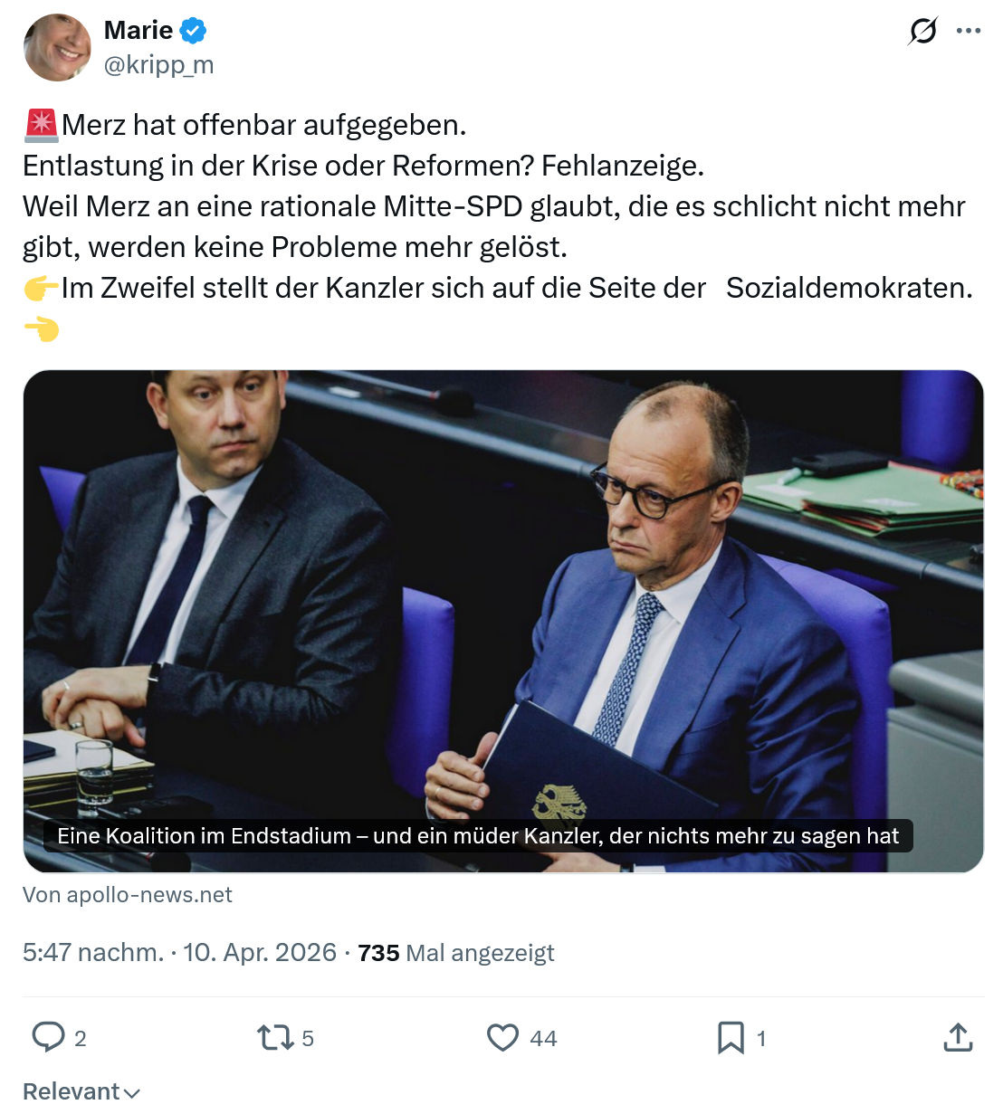 Marie kripp: Merz hat offenbar aufgegeben…