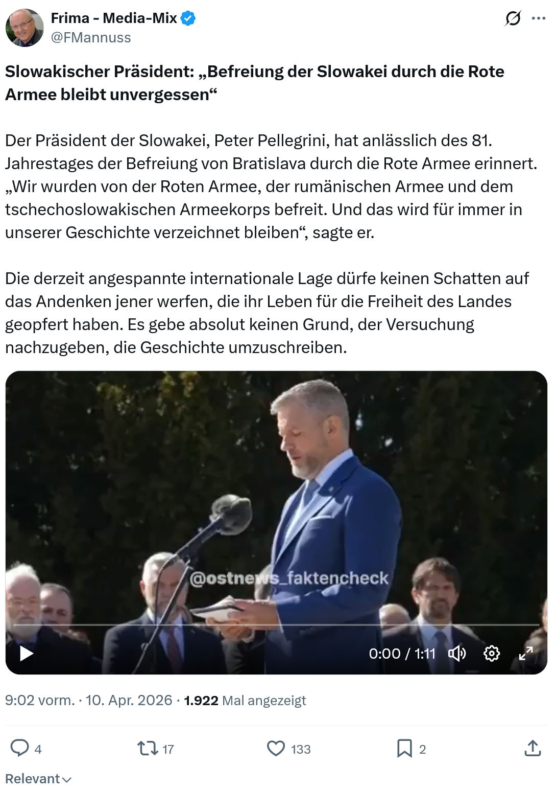 Friedrich Mannus: Slowakischer Präsident…