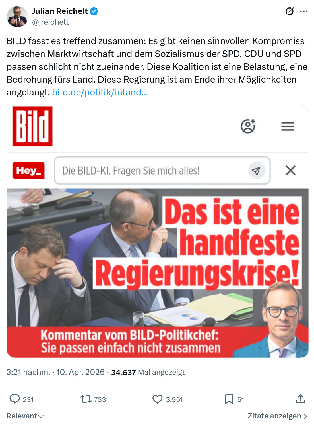 Julian Reichelt: BILD fasst es treffend zusammen…