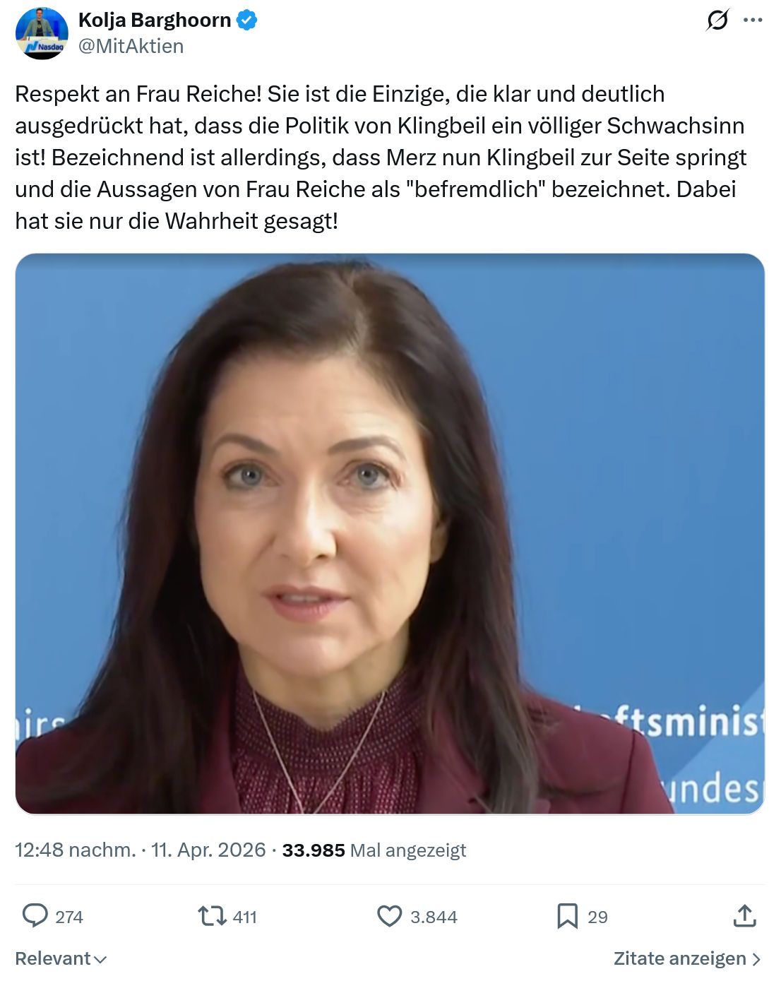Kolja Barghoorn: Respekt an Frau Reiche…