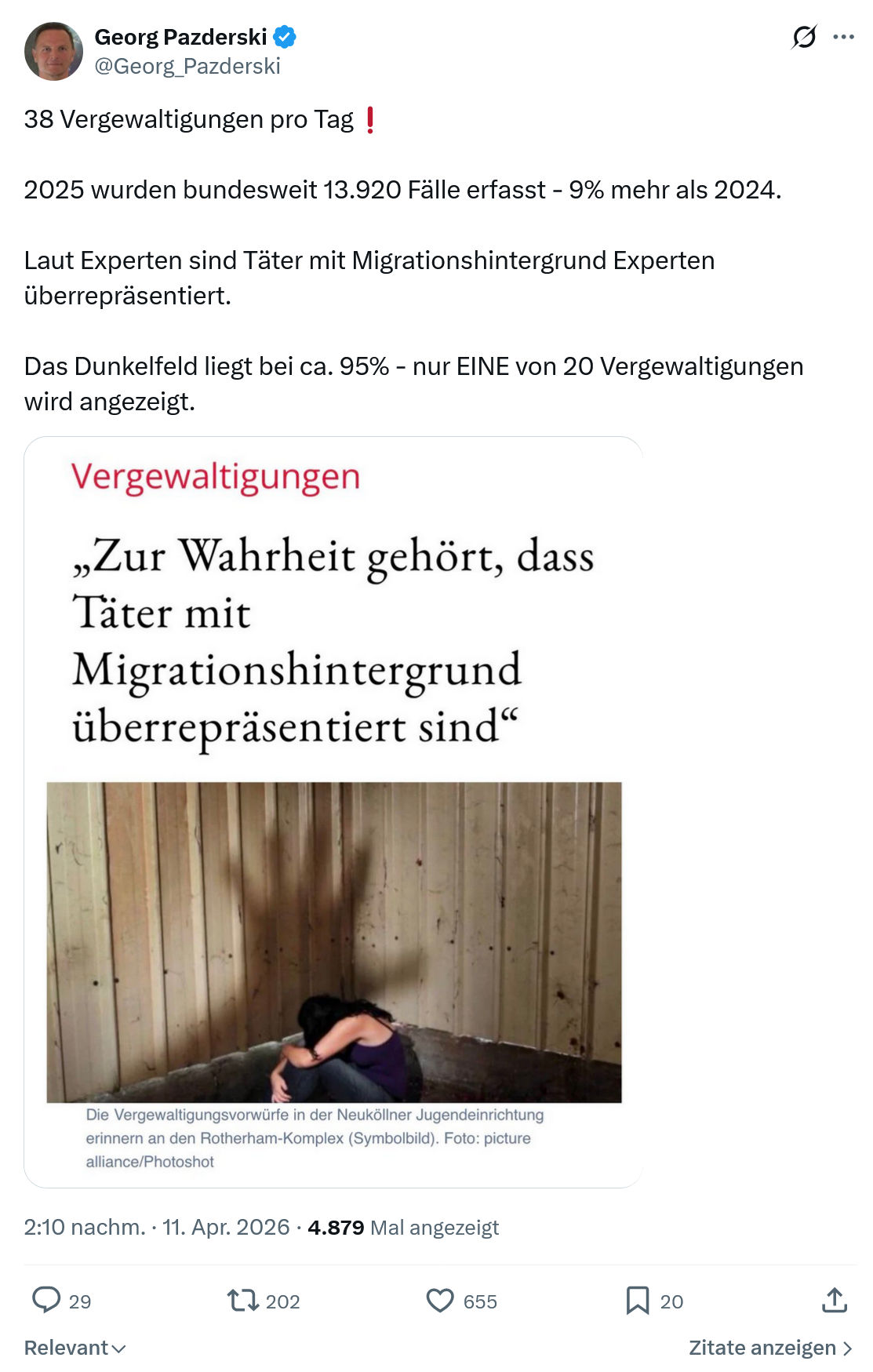 Georg Pazderski: 38 Vergewaltigungen pro Tag…