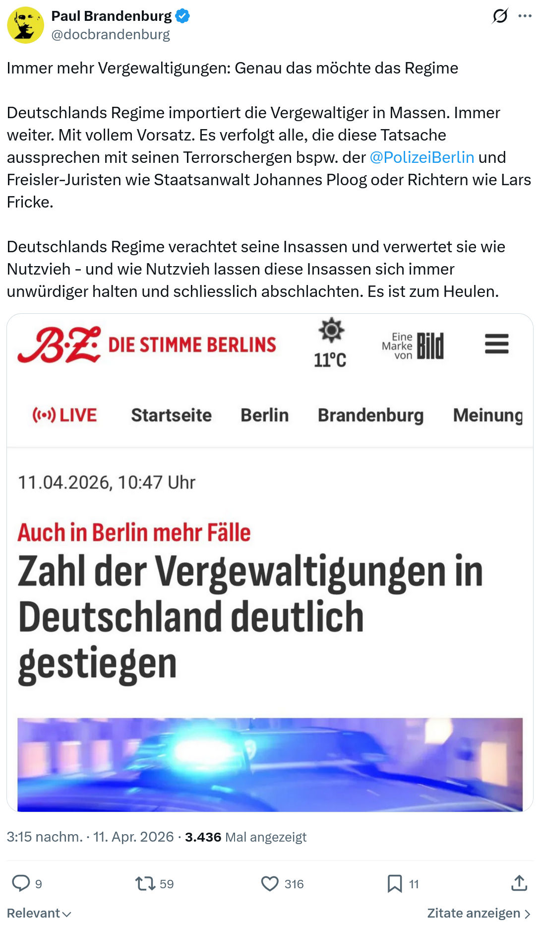 Paul Brandenburg: Immer mehr Vergewaltigungen…