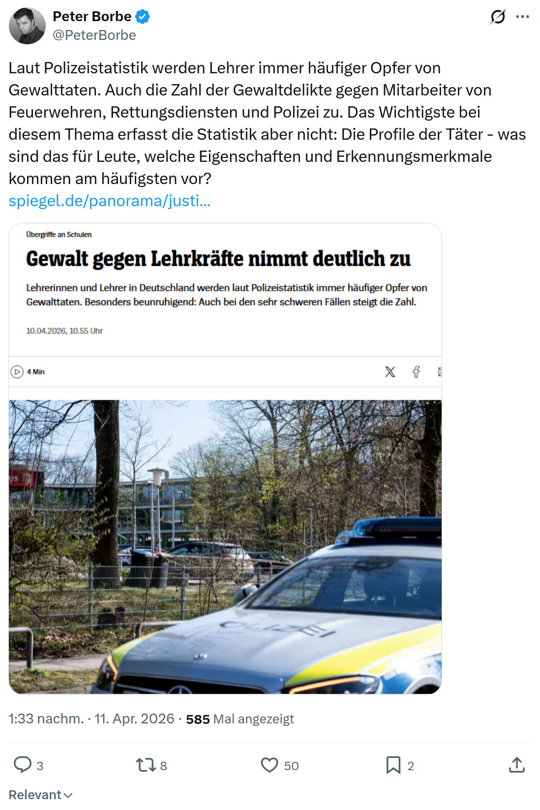 Peter Borbe: Laut Polizeistatistik werden Lehrer immer häufiger…