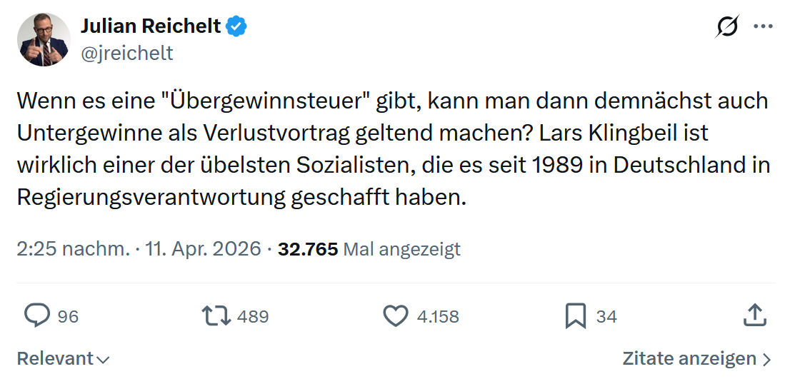 Julian Reichelt: Wenn es eine "Übergewinnsteuer" gibt…