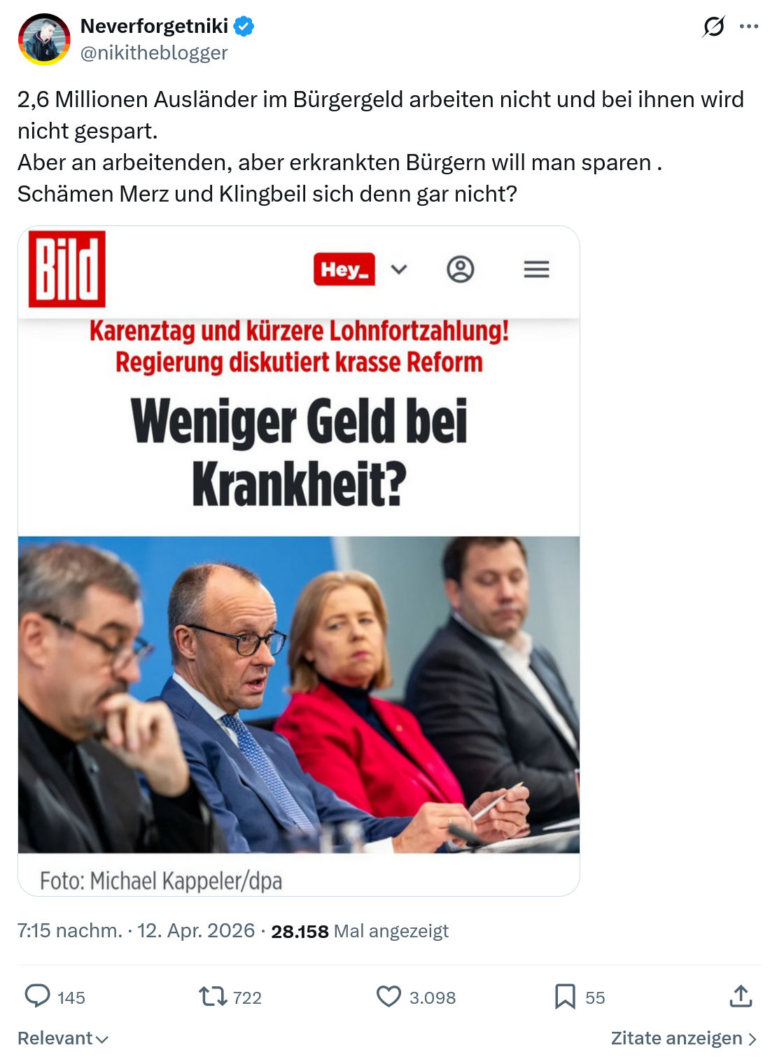 Neverforgetniki: 2,6 Millionen Ausländer im Bürgergeld…