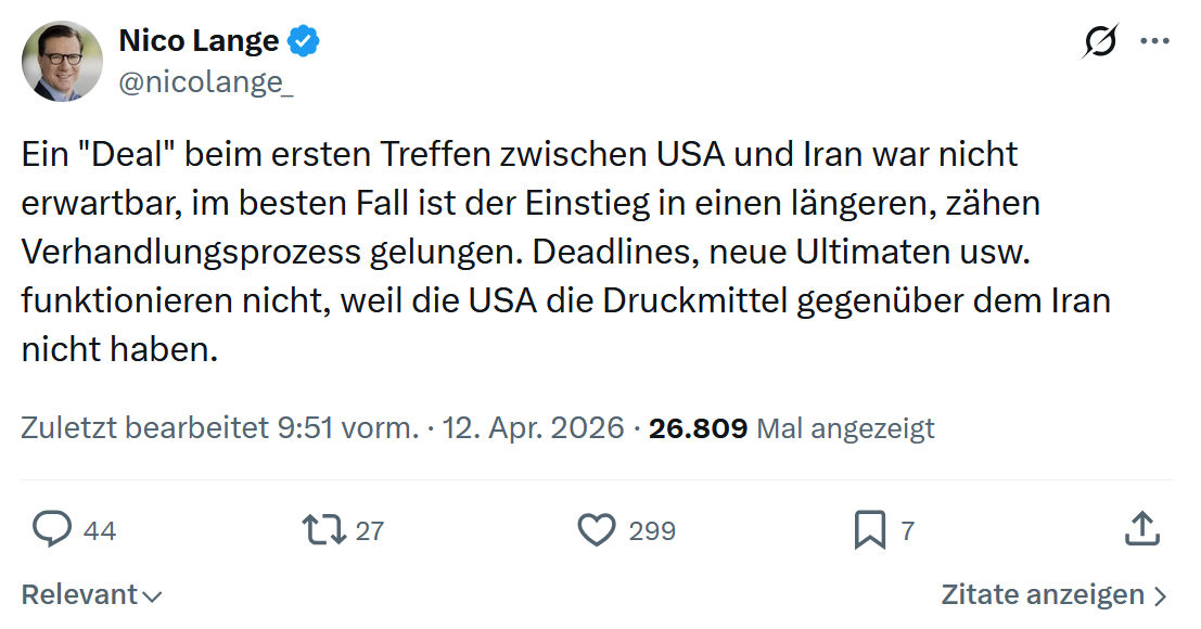 Nico Lange: Ein "Deal" beim ersten Treffen zwischen USA und Iran…