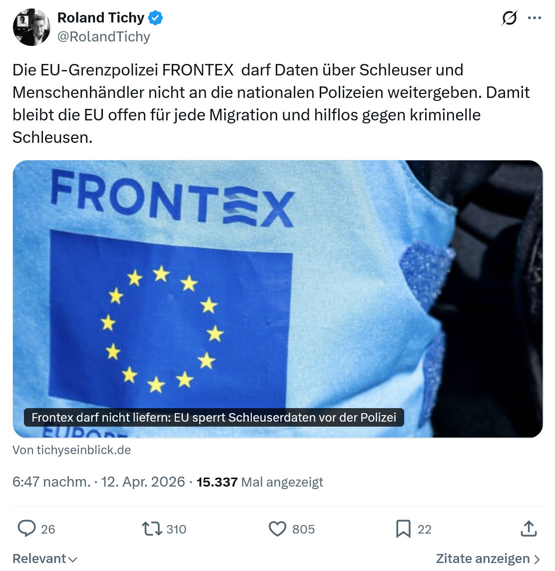 Roland Tichy: Die EU-Grenzpolizei FRONTEX…