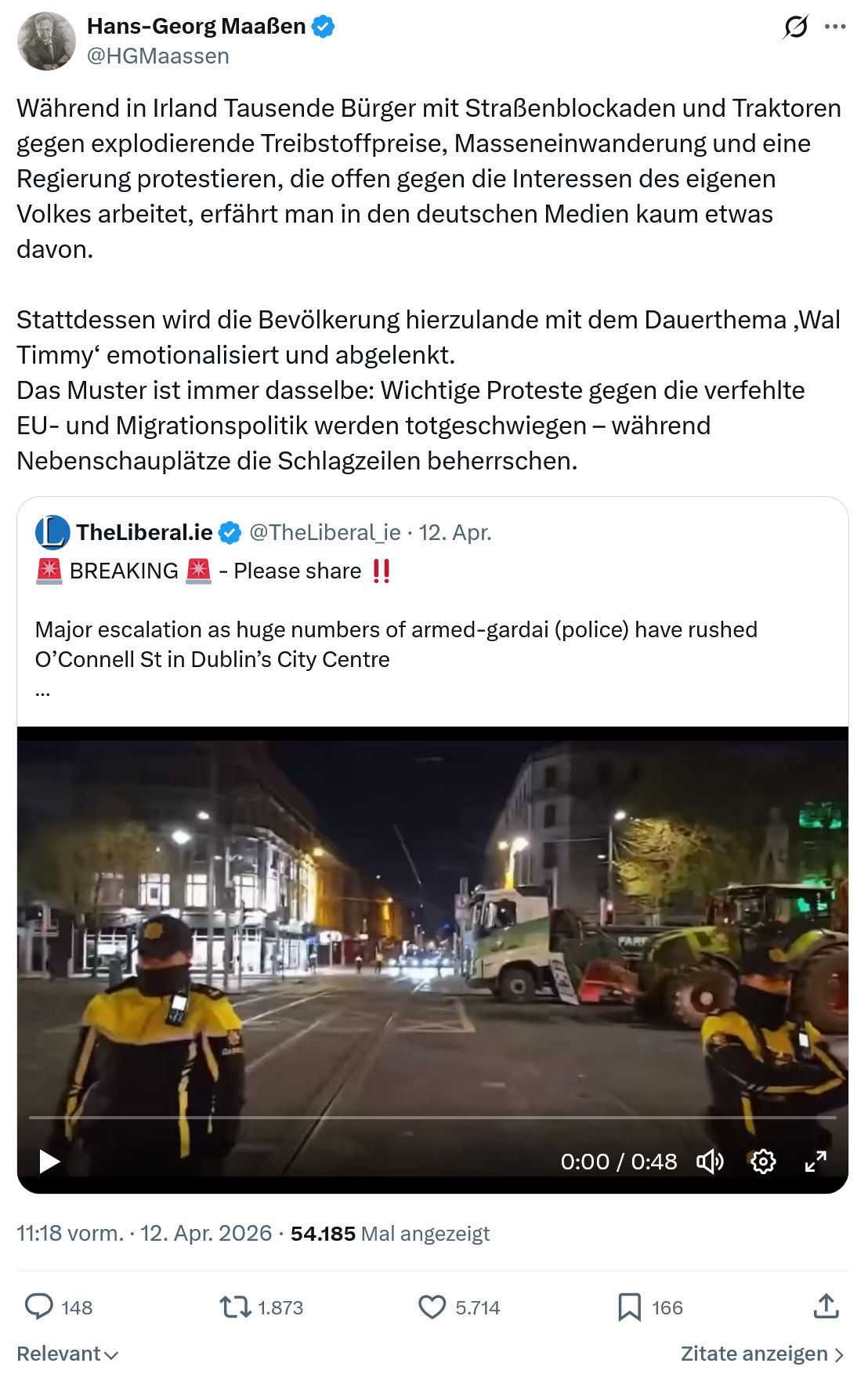 Hans-Georg Maaßen: Während in Irland Tausende Bürger…