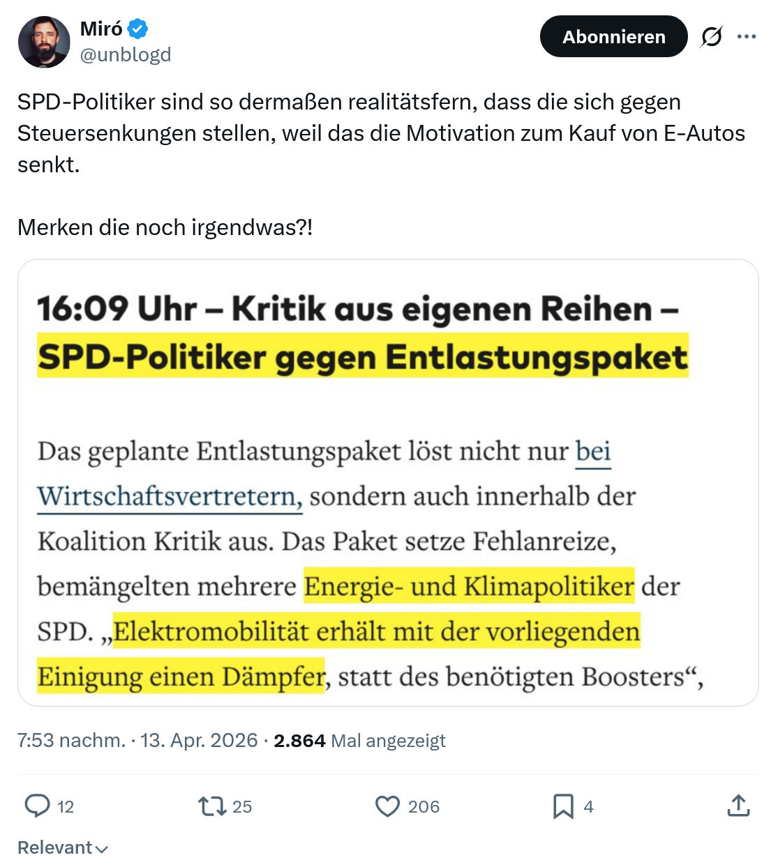 Miro Wolsfeld: SPD-Politiker sind so dermaßen realitätsfern…