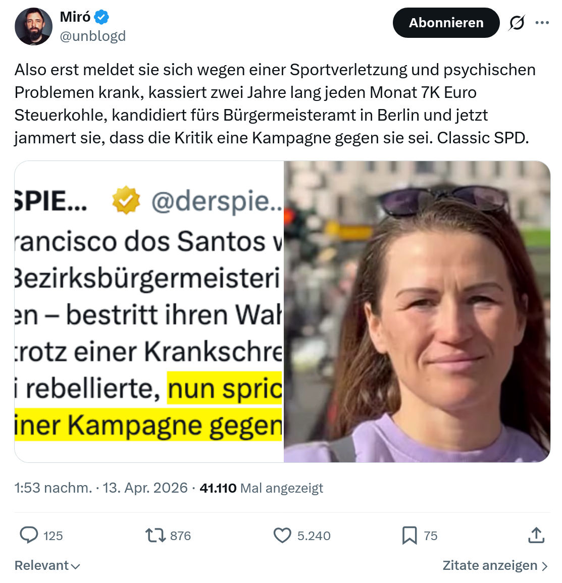Miro Wolsfeld: Also erst meldet sie sich wegen einer Sportverletzung…
