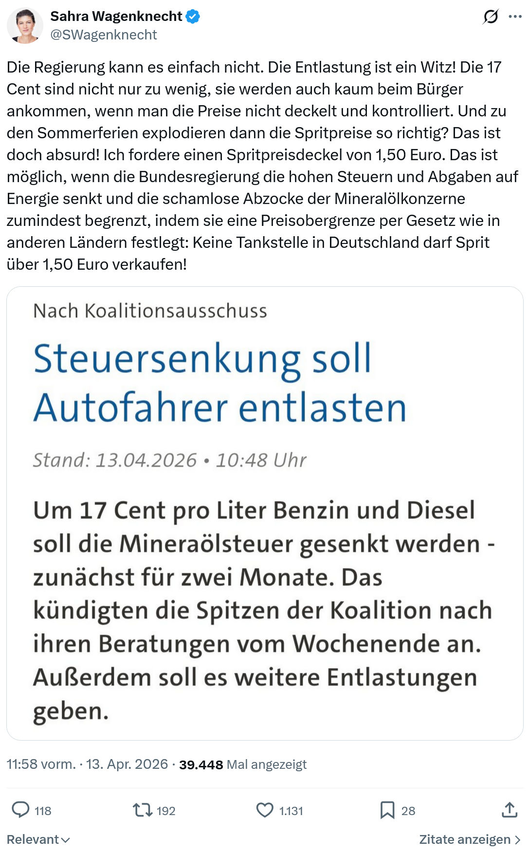 Sahra Wagenknecht: Die Regierung kann es einfach nicht…
