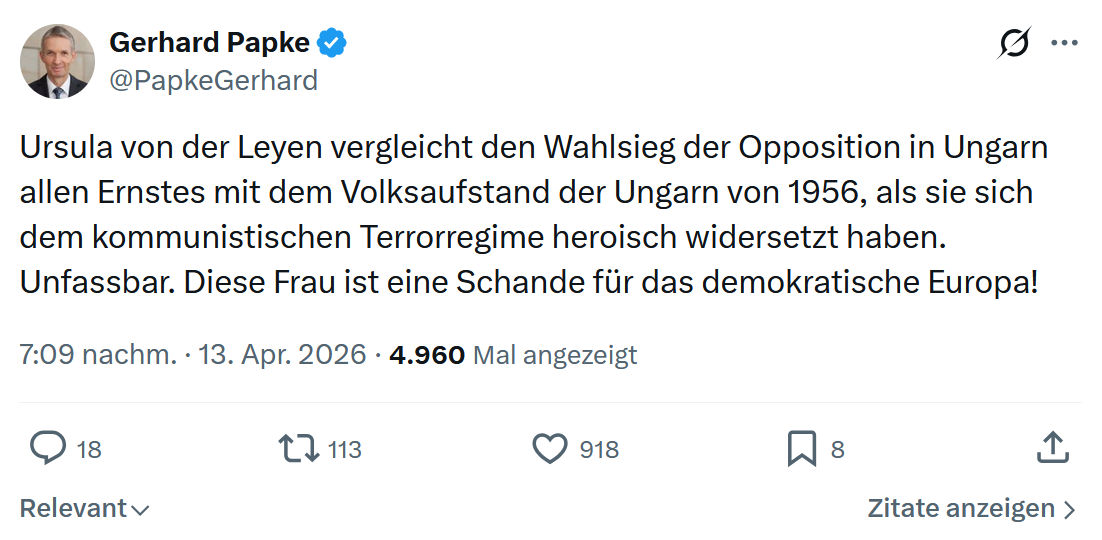 Gerhard Papke: Ursula von der Leyen vergleicht den Wahlsieg…