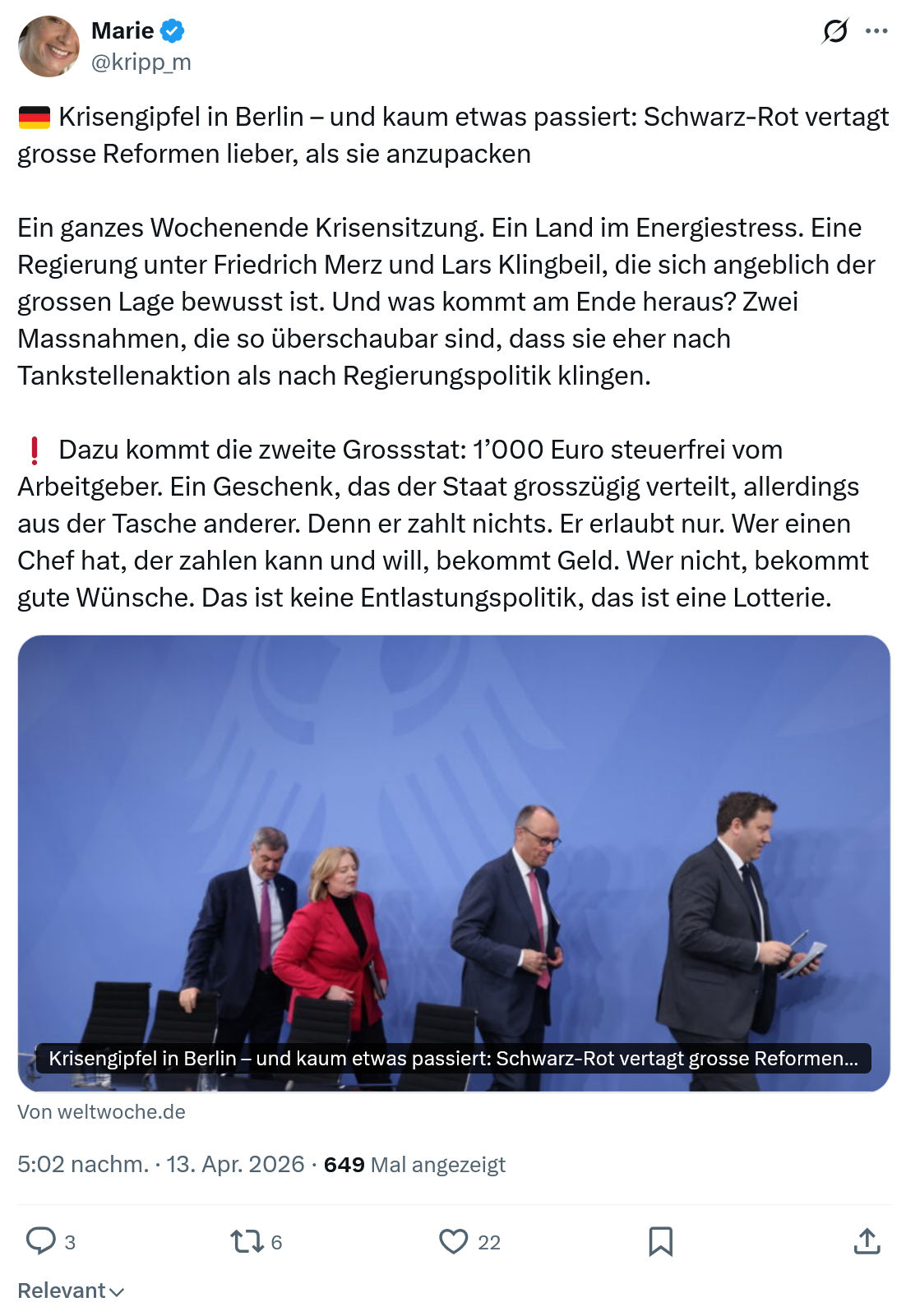 Marie kripp: Krisengipfel in Berlin – und kaum etwas passiert…
