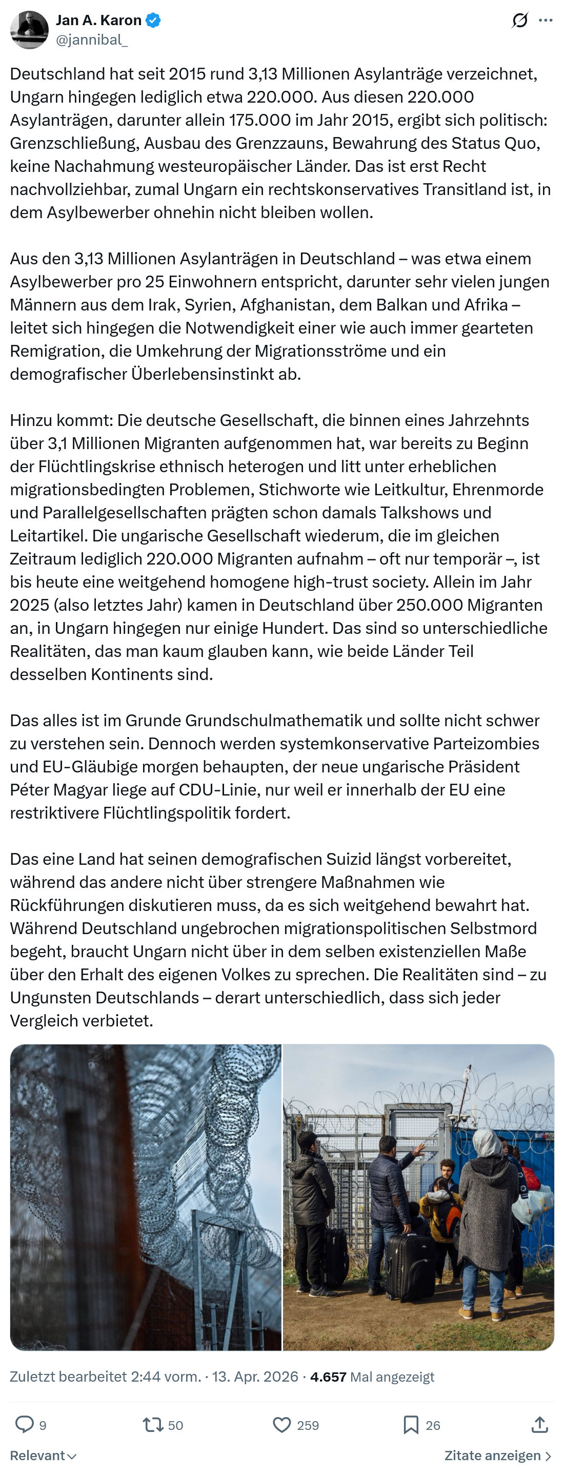 Jan A. Karon: Deutschland hat seit 2015 rund 3,13 Millionen…