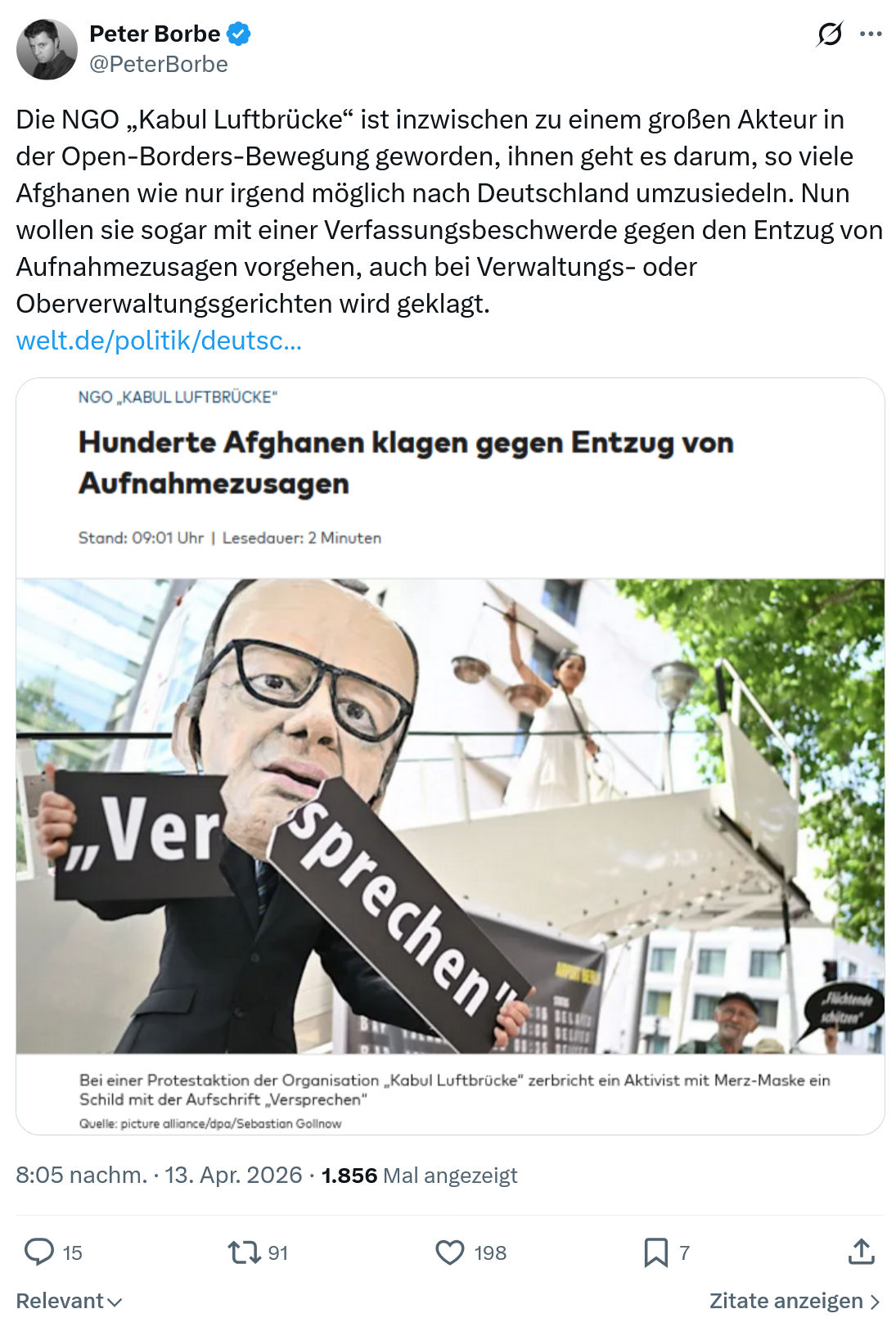 Peter Borbe: Die NGO „Kabul Luftbrücke“…