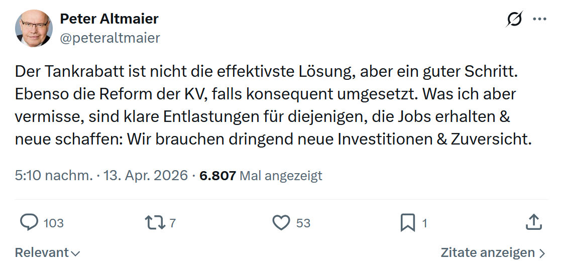 Peter Altmaier: Der Tankrabatt ist nicht die effektivste Lösung…