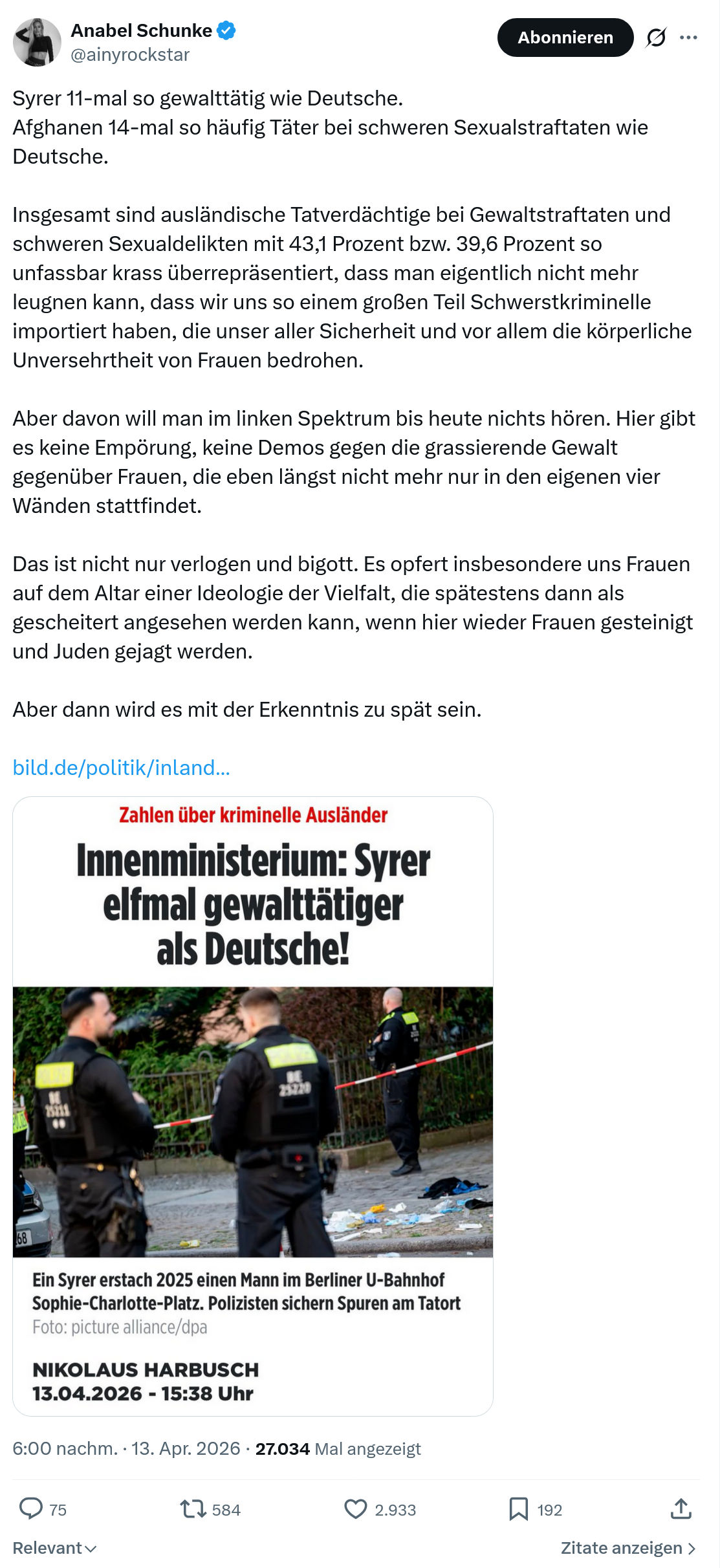 Anabel Schunke: Syrer 11-mal so gewalttätig wie Deutsche…
