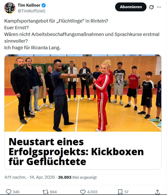 Tim Kellner: Kampfsportangebot für „Flüchtlinge“ in Rinteln…