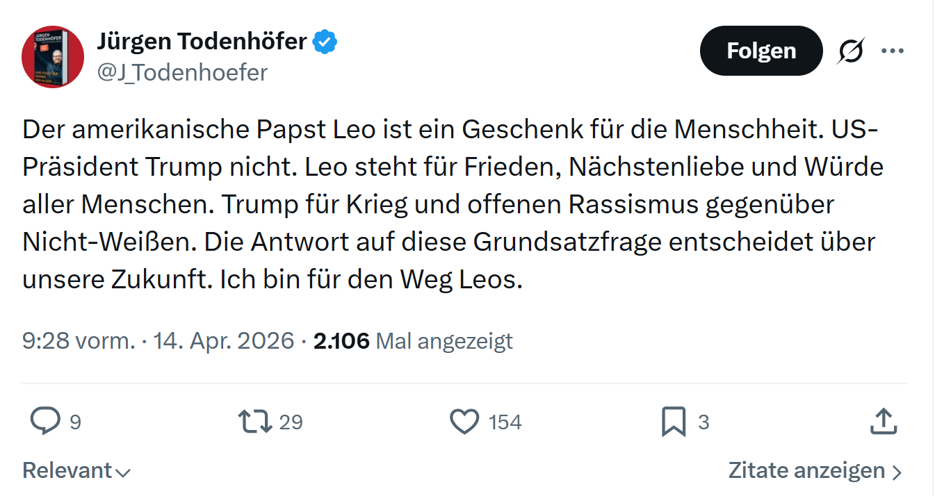 Jürgen Todenhöfer: Der amerikanische Papst Leo…