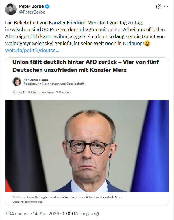 Peter Borbe: Die Beliebtheit von Kanzler Friedrich Merz…