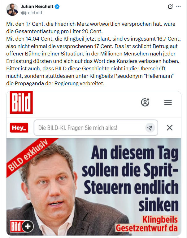 Julian Reichelt: Mit den 17 Cent…