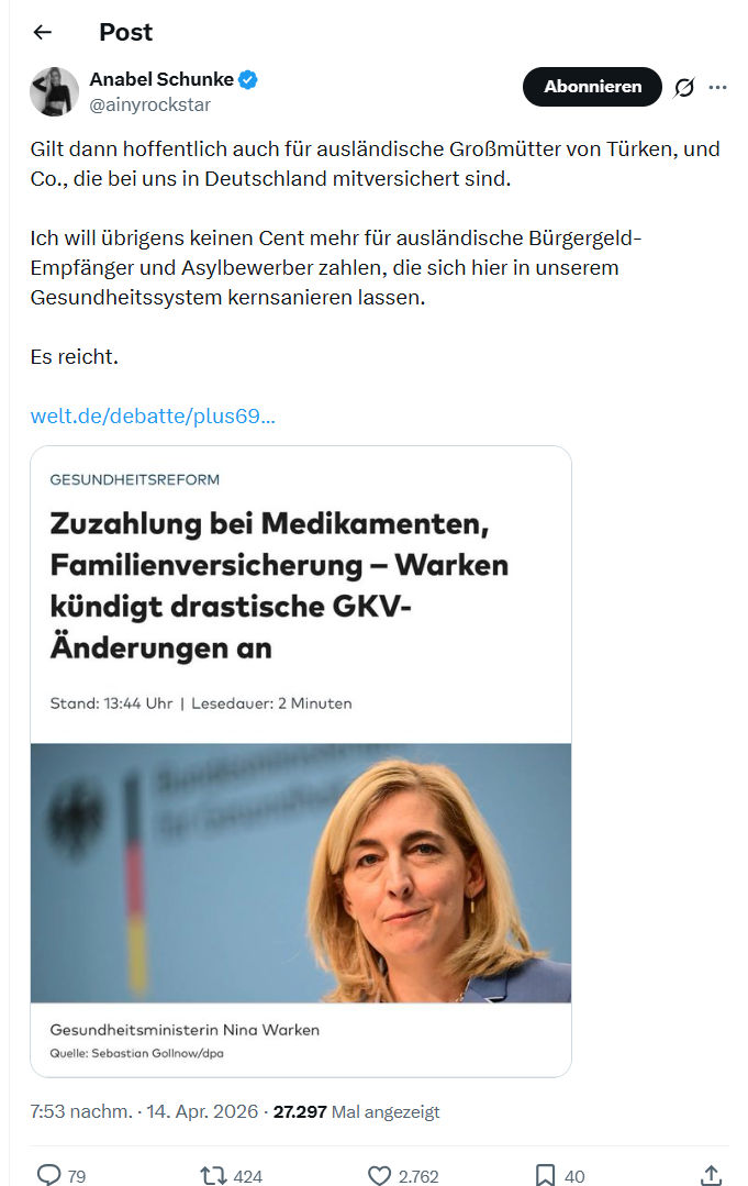 Anabel Schunke: Gilt dann hoffentlich auch für ausländische Großmütter von Türken…