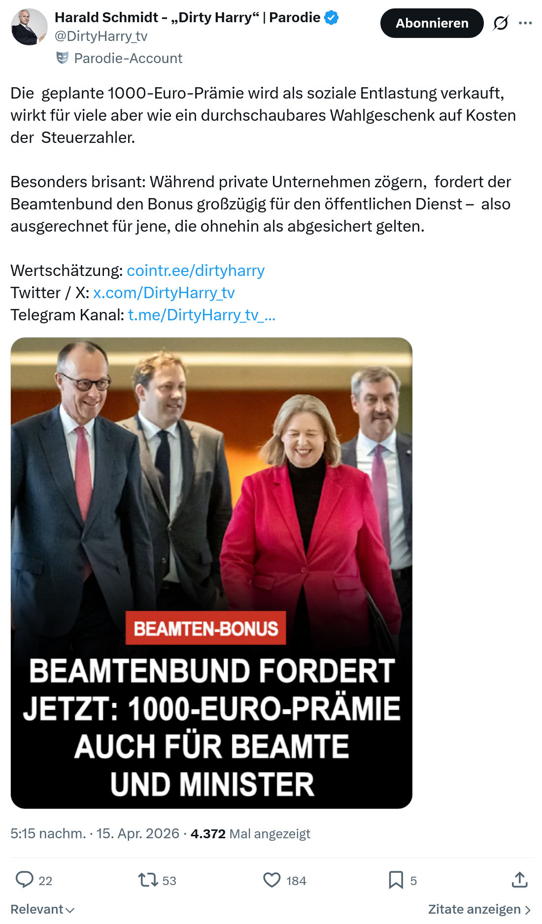Harald Schmidt: Die  geplante 1000-Euro-Prämie…