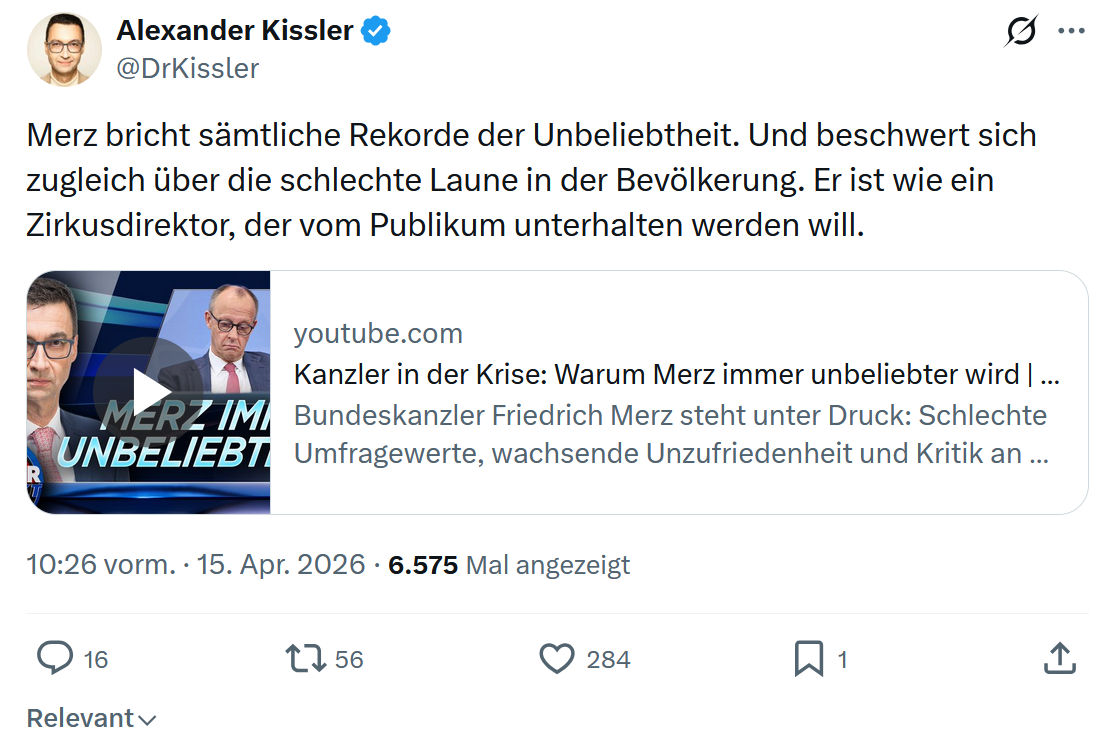 Alexander Kissler: Merz bricht sämtliche Rekorde der Unbeliebtheit…