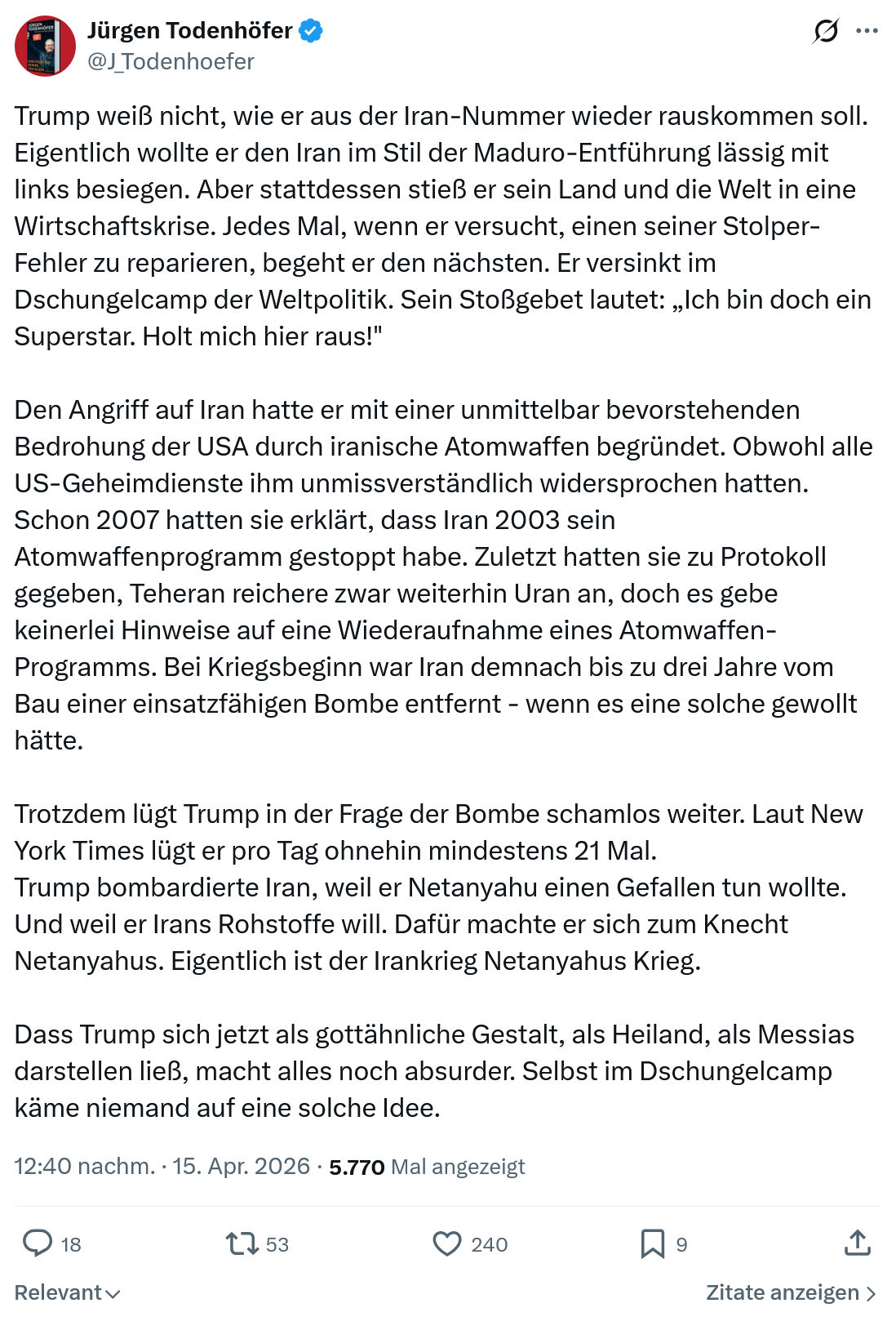 Jürgen Todenhöfer: Trump weiß nicht…