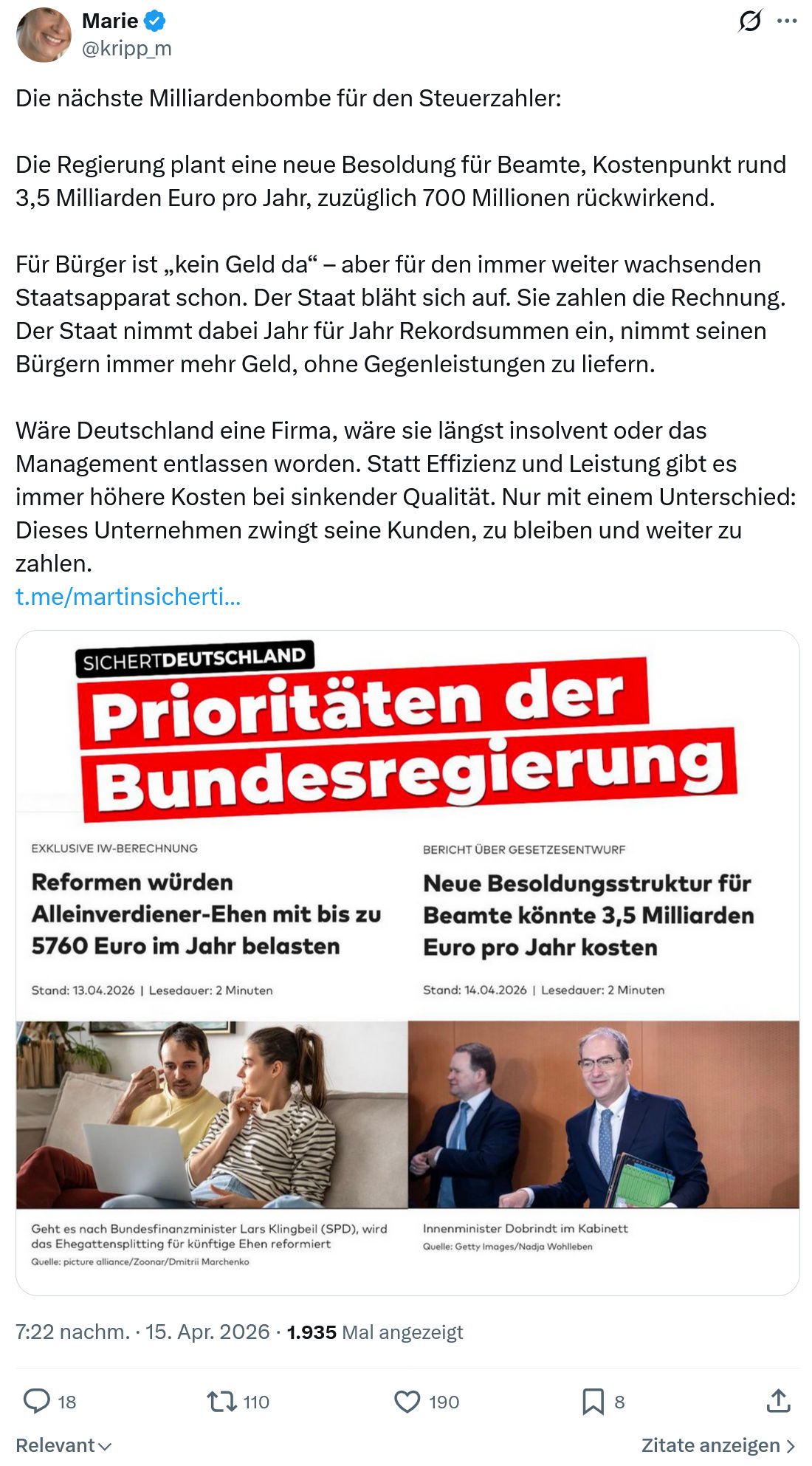 Marie kripp: Die nächste Milliardenbombe für den Steuerzahler…