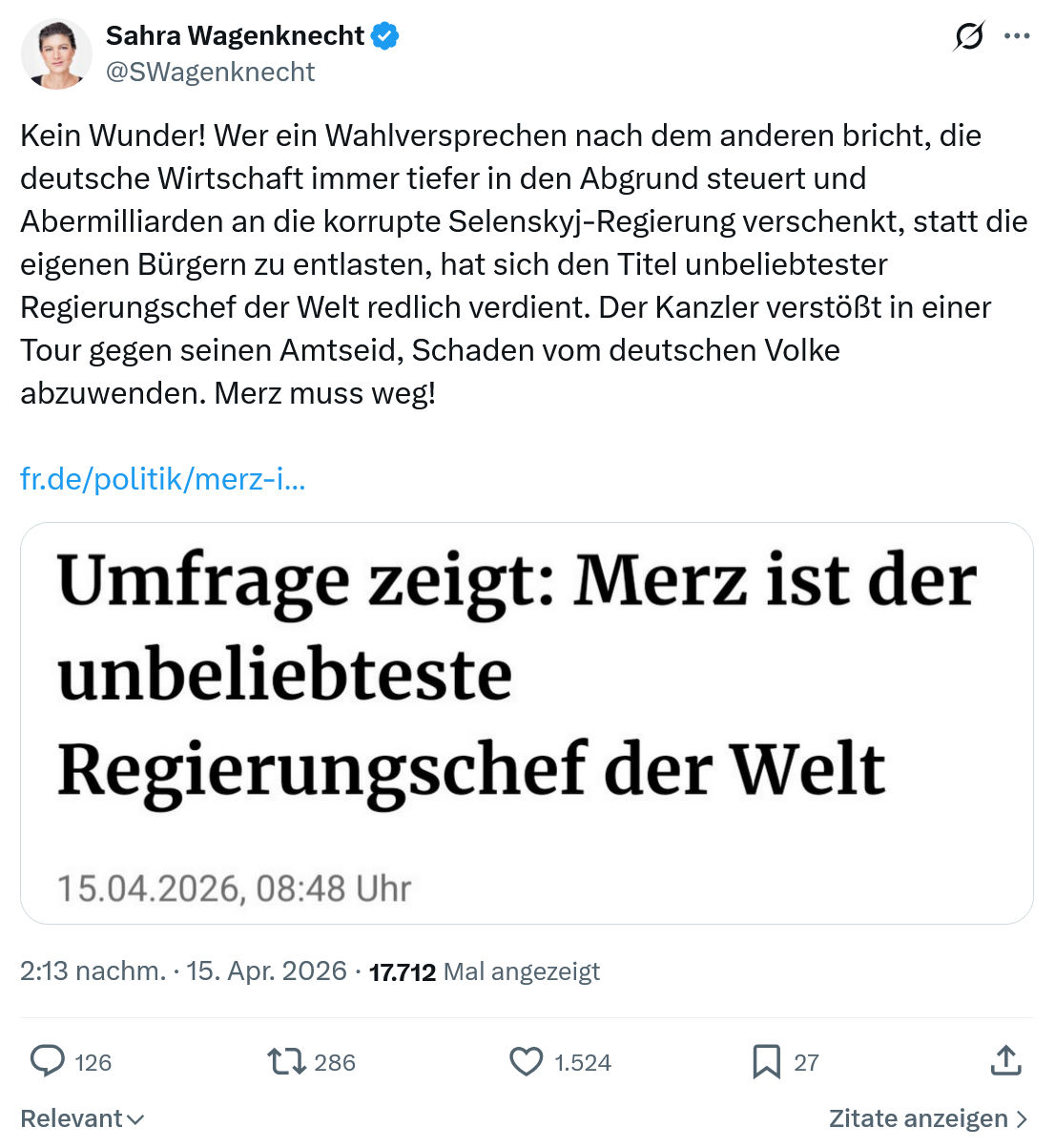 Sahra Wagenknecht: Kein Wunder! Wer ein Wahlversprechen…
