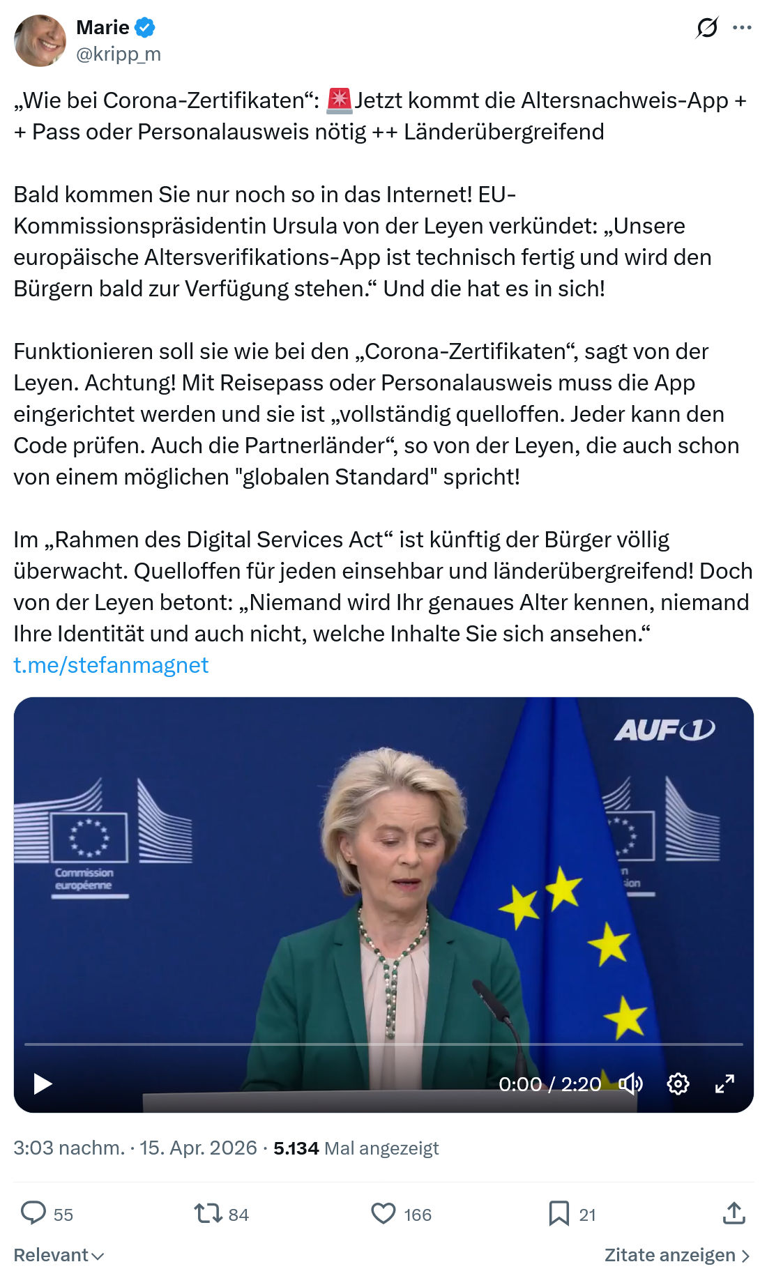 Marie kripp: „Wie bei Corona-Zertifikaten“…