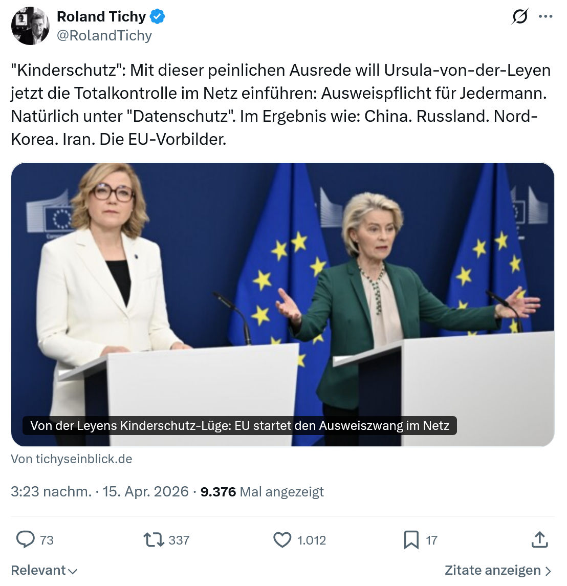 Roland Tichy: "Kinderschutz"…