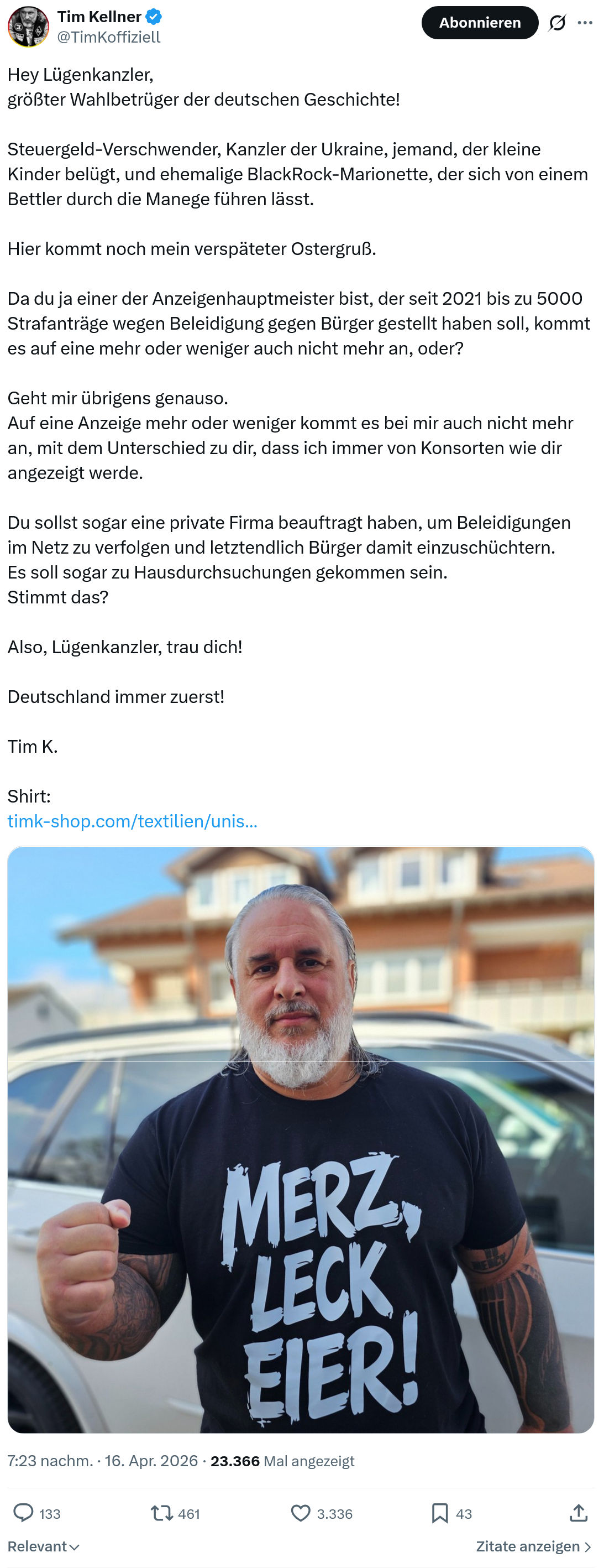 Tim Kellner: Hey Lügenkanzler, größter Wahlbetrüger der...