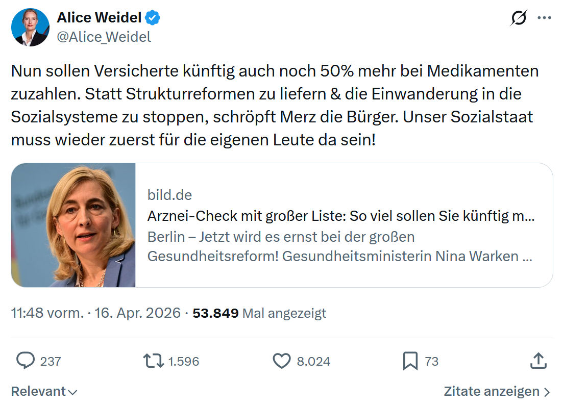 Alice Weidel: Nun sollen Versicherte künftig auch noch...