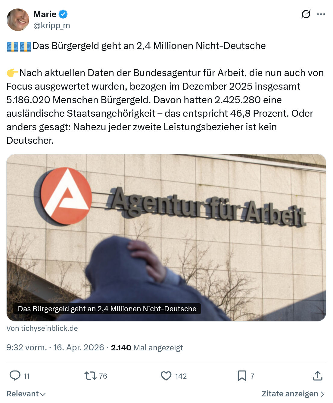 Marie kripp: Das Bürgergeld geht an 2,4 Millionen...
