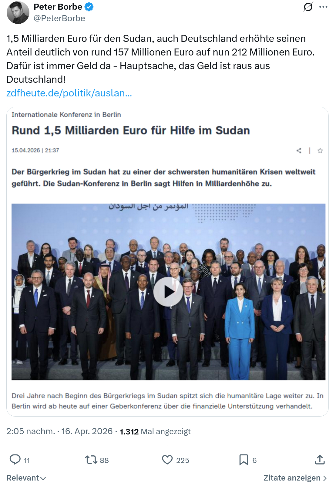 Peter Borbe: 1,5 Milliarden Euro für den Sudan...