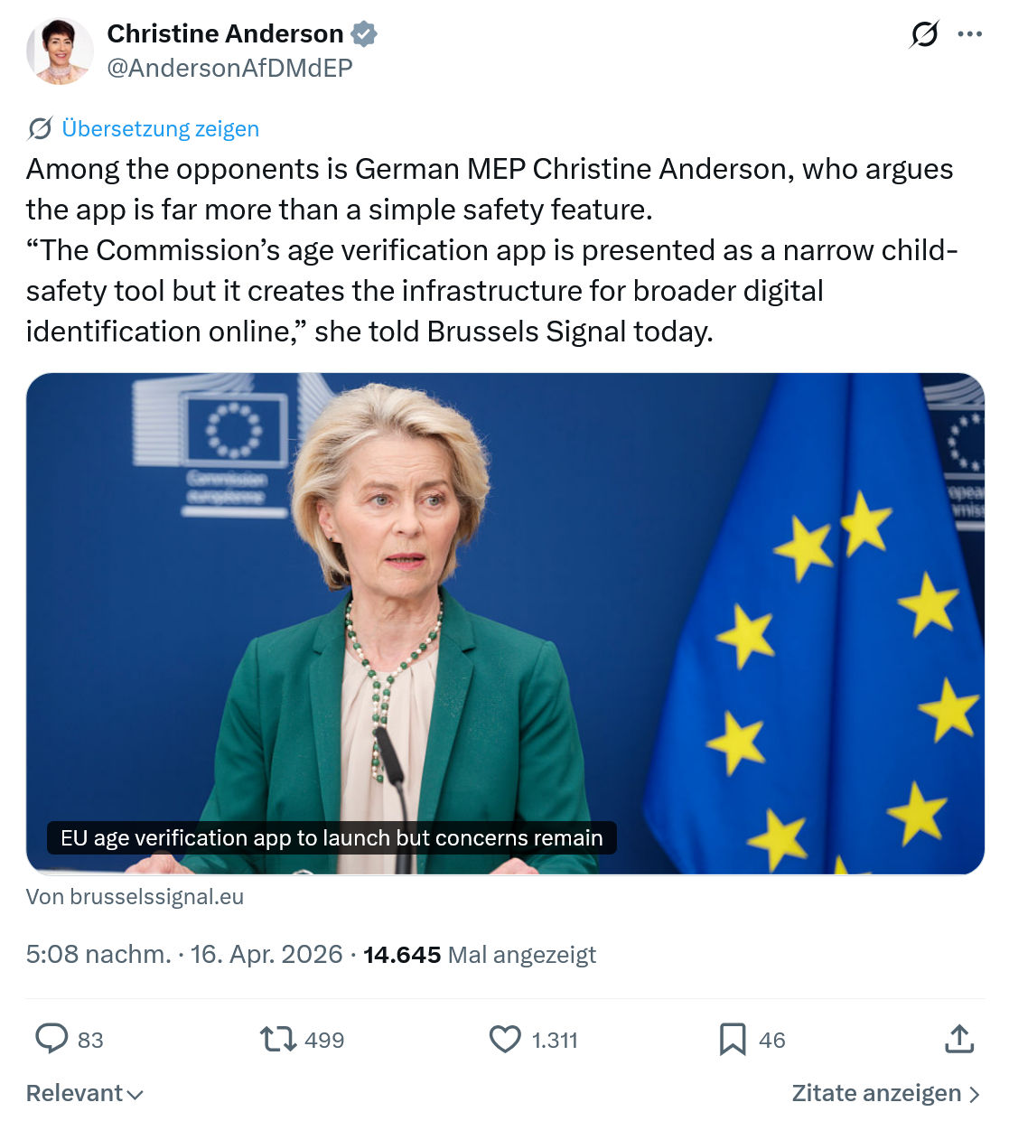 Christine Anderson: Among the opponents is German...