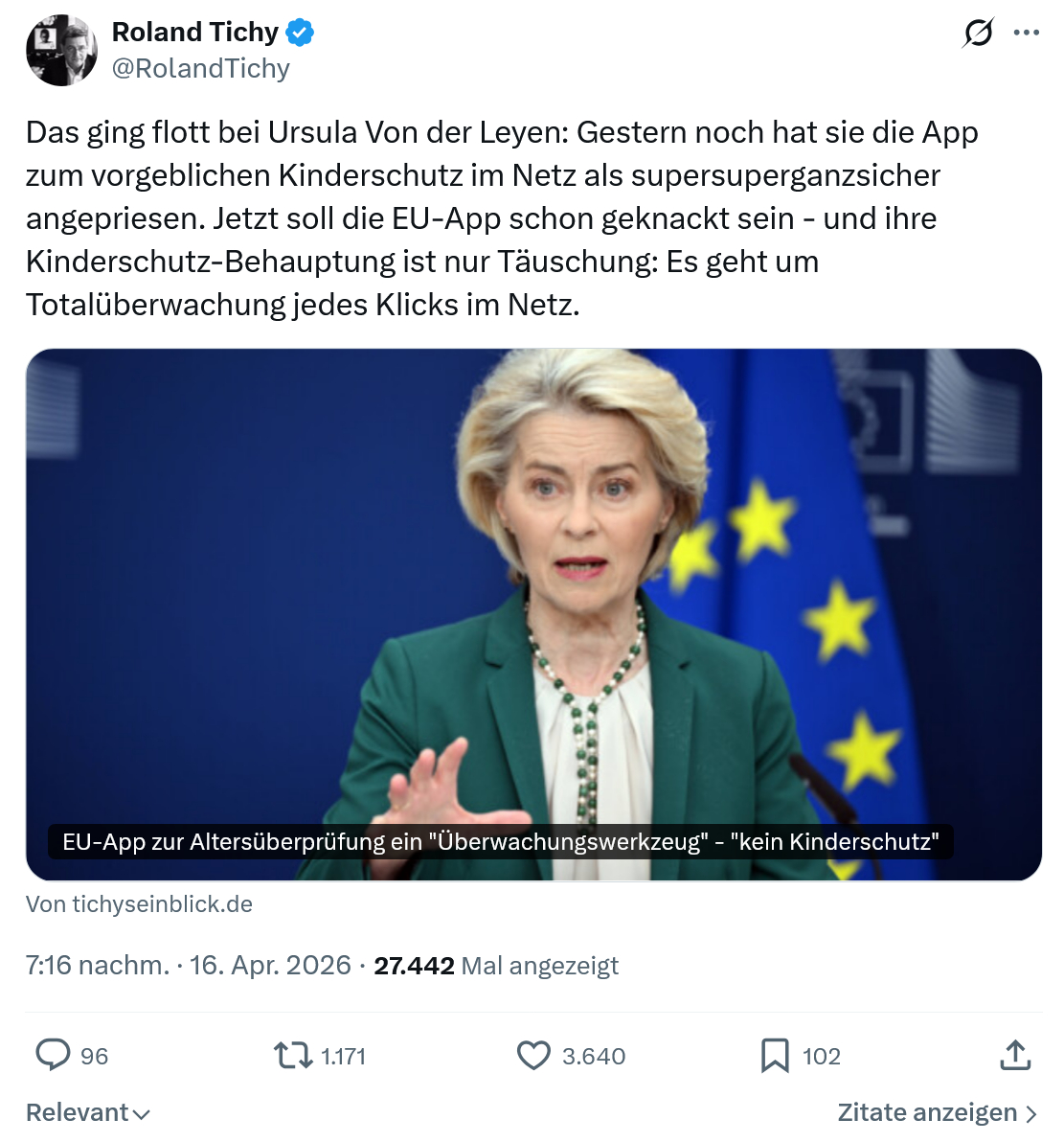 Roland Tichy: Das ging flott bei Ursula Von der...