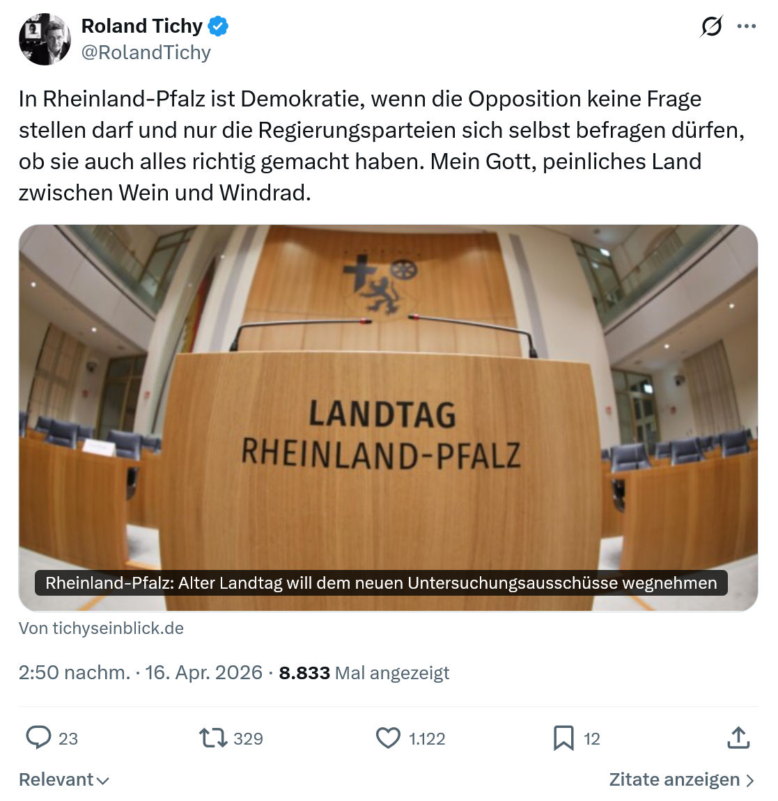 Roland Tichy: In Rheinland-Pfalz ist Demokratie...
