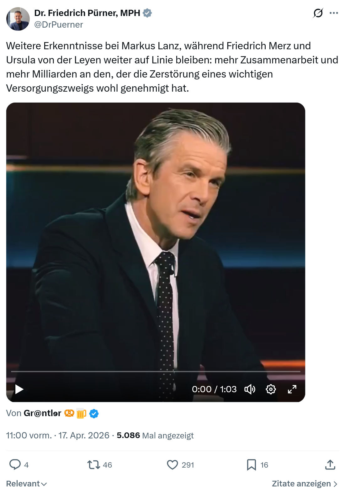 Friedrich Pürner: Weitere Erkenntnisse bei Markus Lanz...