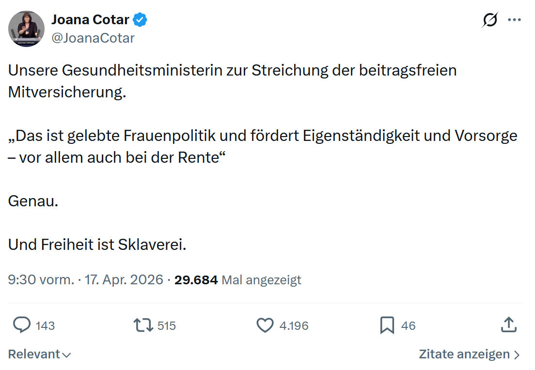 Joana Cotar: Unsere Gesundheitsministerin zur Streichung der...
