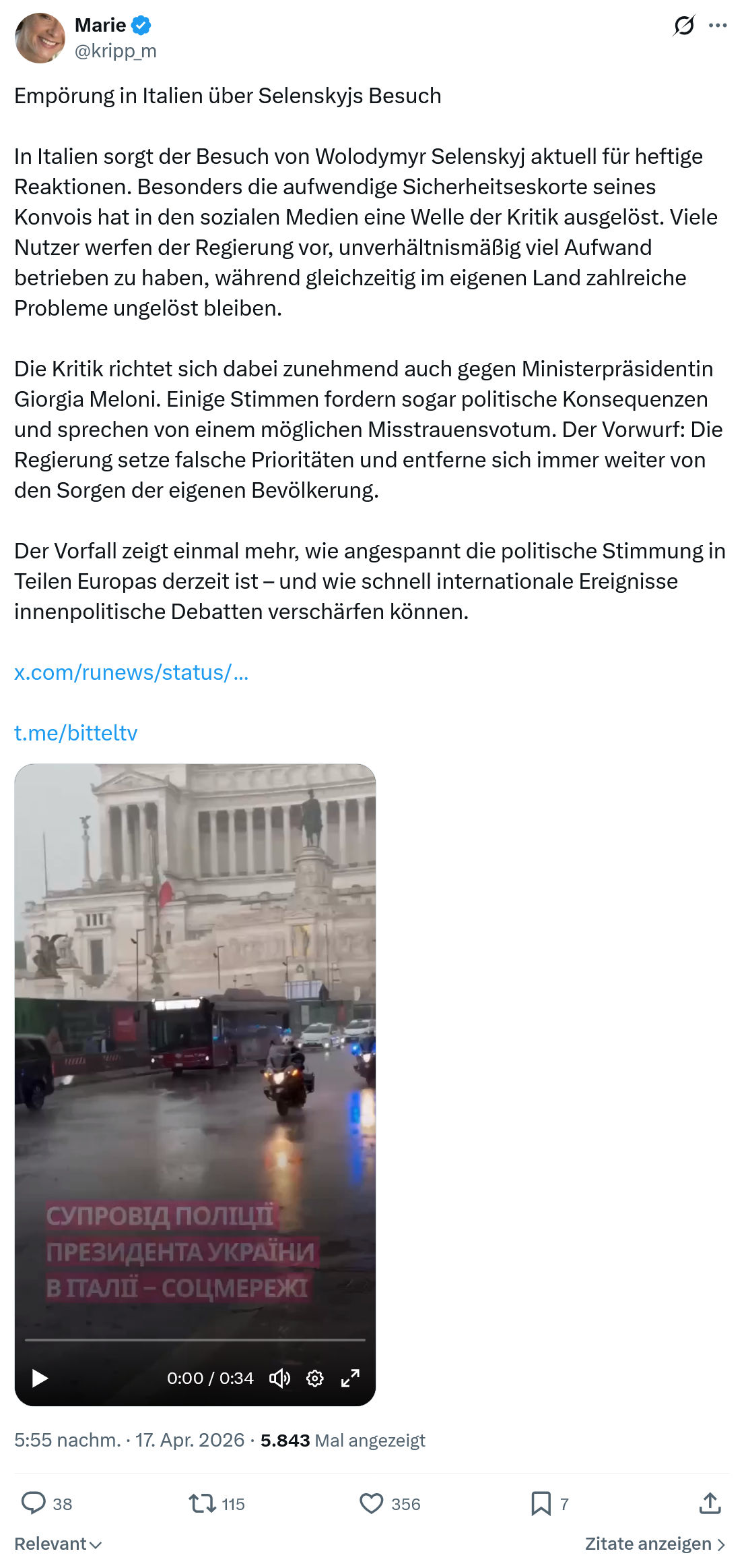 Marie kripp: Empörung in Italien über Selenskyjs...