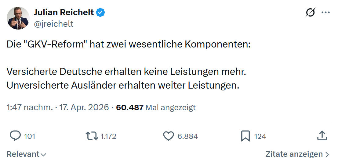 Julian Reichelt: Die "GKV-Reform" hat zwei wesentliche...