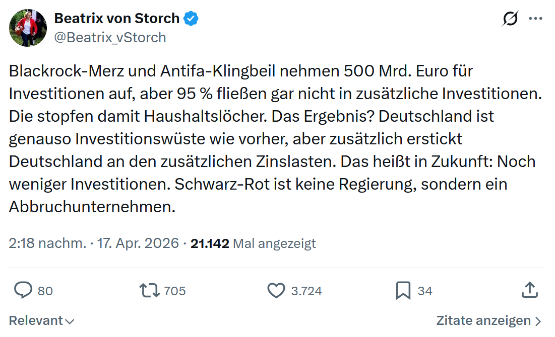 Beatrix von Storch: Blackrock-Merz und Antifa-Klingbeil nehmen...
