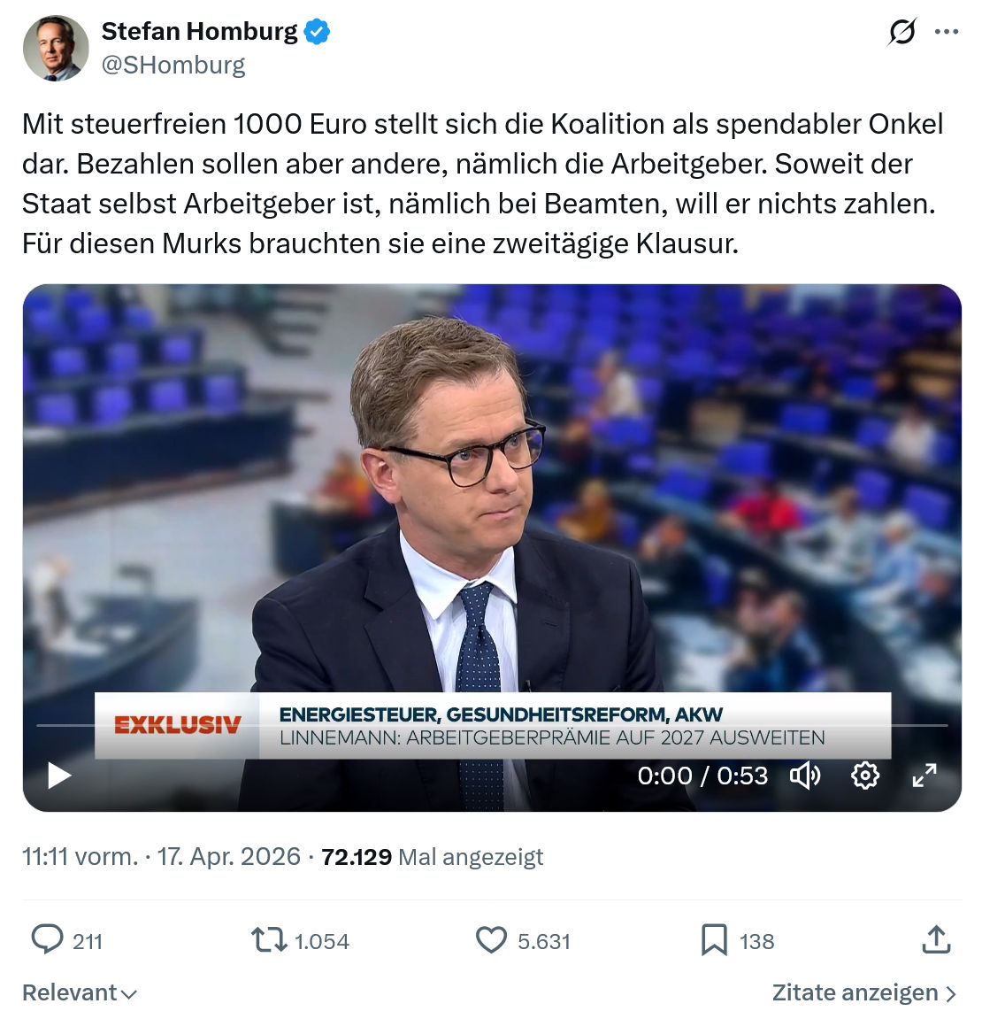 Stefan Homburg: Mit steuerfreien 1000 Euro stellt...